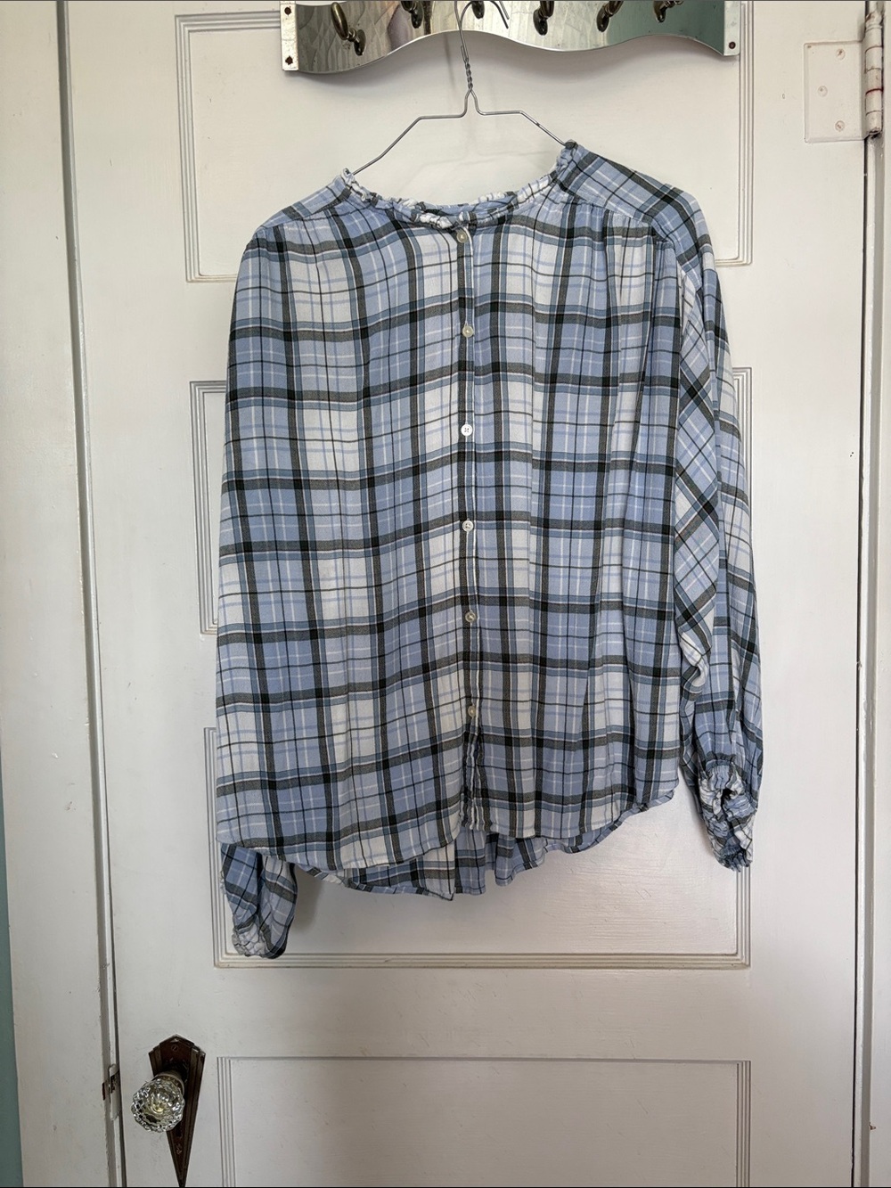 LOFT Light Blue Plaid Button-Front Women’s Shirt Size XL